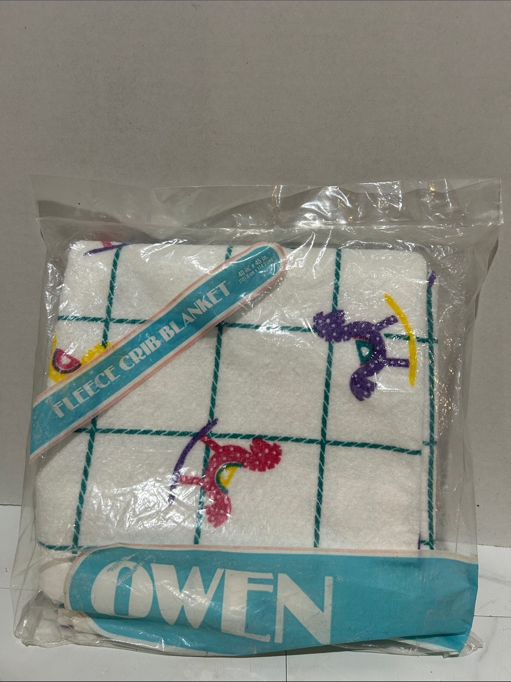 New old stock Owen cozy baby crib blanket checkered  & horse motif